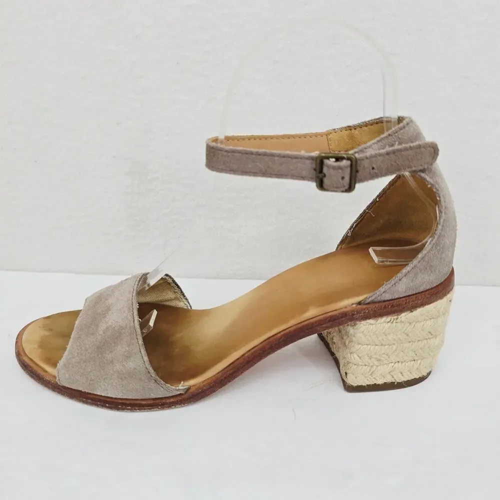 Soludos Espadrille Heeled Sandals Suede Leather Gray 7